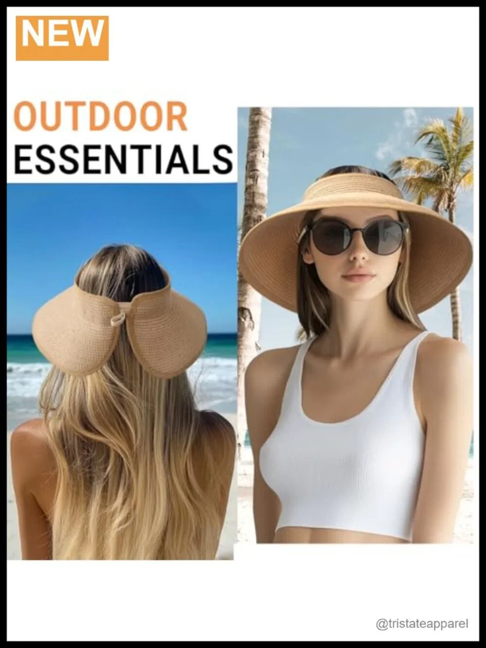 Wide Brim Straw Packable Ponytail Beach Sun Visor UPF 50+